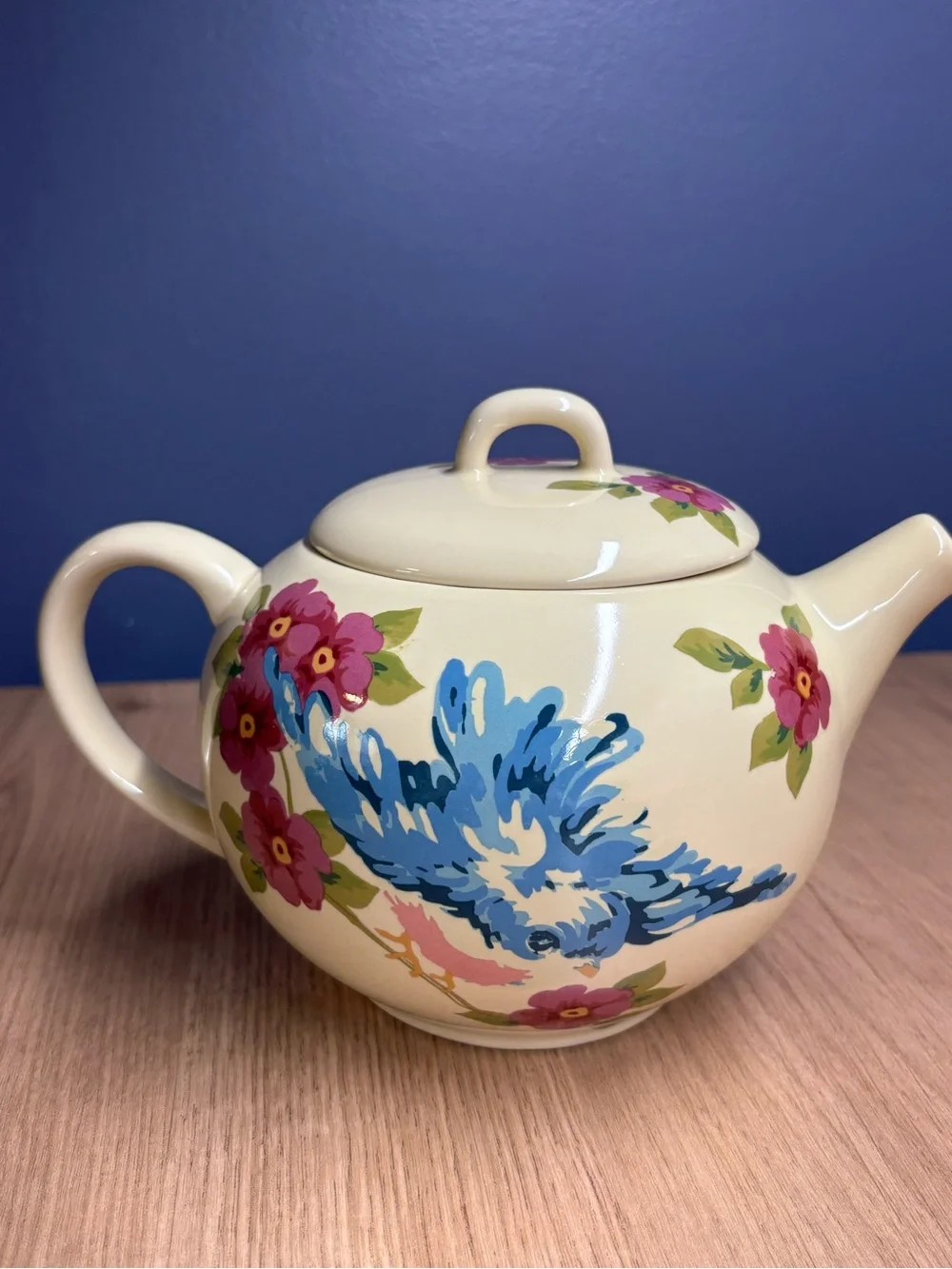 Vtg Songbird Garden By Rosie B Farmer Floral Teapot 5 Cup - Cream Excellent